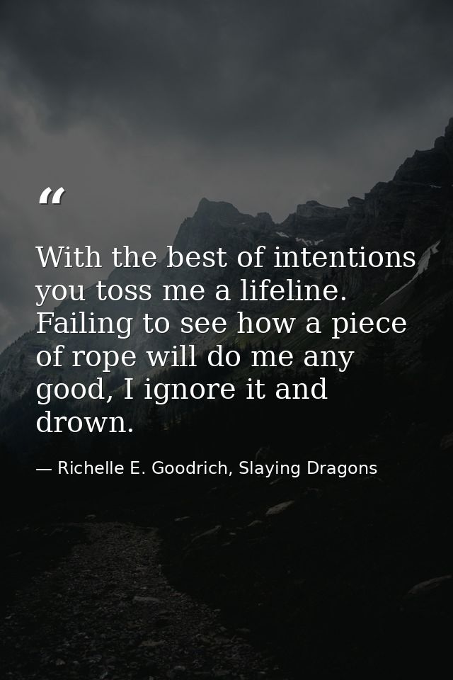 With the best of intentions you toss me a lifeline. Failing to see how a piece of rope will do me any good, I ignore it  — Richelle E. Goodrich, Slaying Dragons