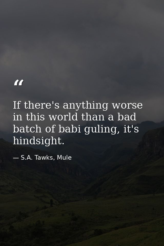 If there's anything worse in this world than a bad batch of babi guling, it's hindsight. — S.A. Tawks, Mule