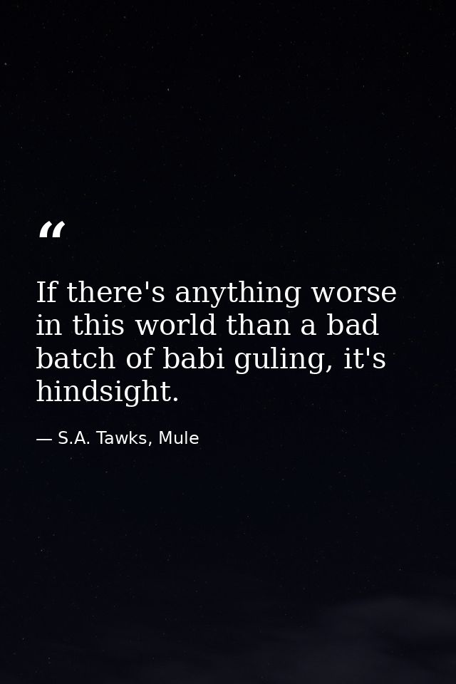 If there's anything worse in this world than a bad batch of babi guling, it's hindsight. — S.A. Tawks, Mule