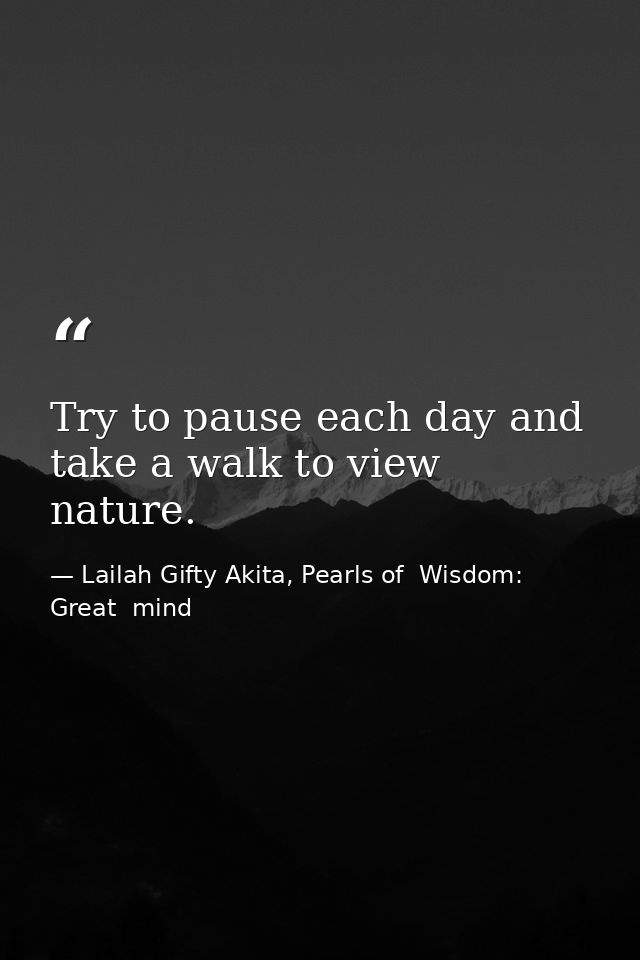 Try to pause each day and take a walk to view nature. — Lailah Gifty Akita, Pearls of  Wisdom: Great  mind