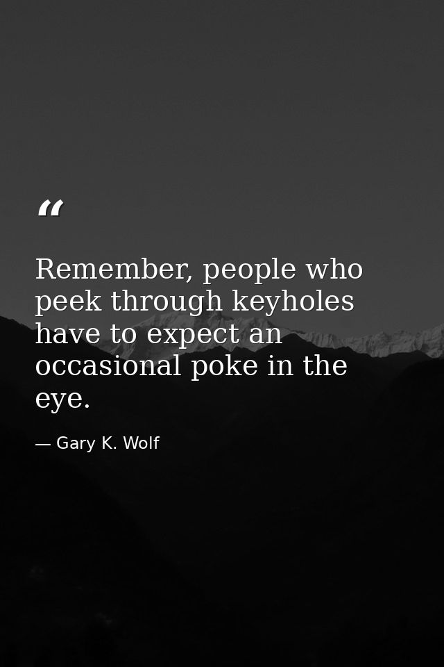 Remember, people who peek through keyholes have to expect an occasional poke in the eye. — Gary K. Wolf