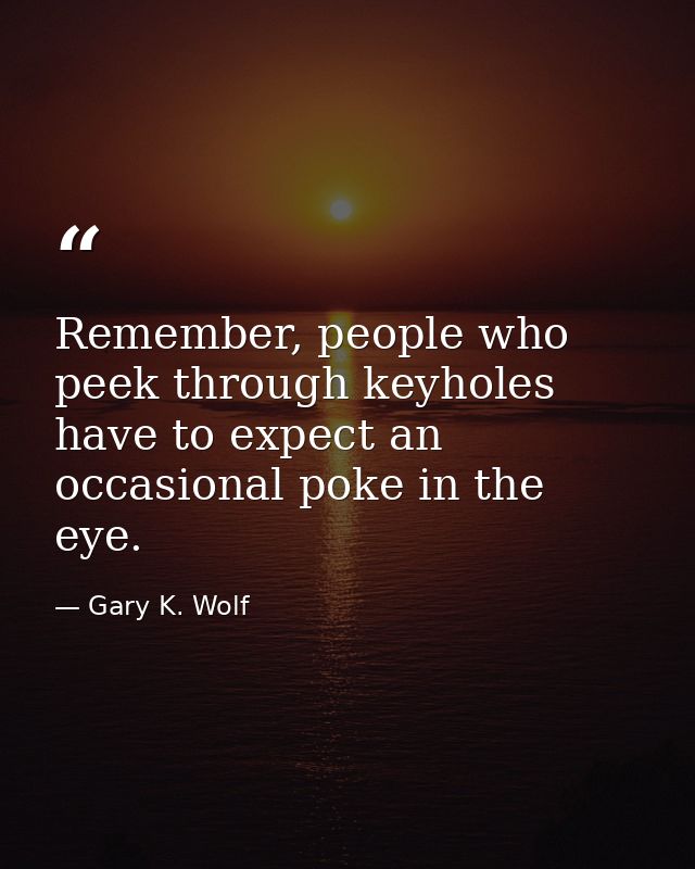 Remember, people who peek through keyholes have to expect an occasional poke in the eye. — Gary K. Wolf