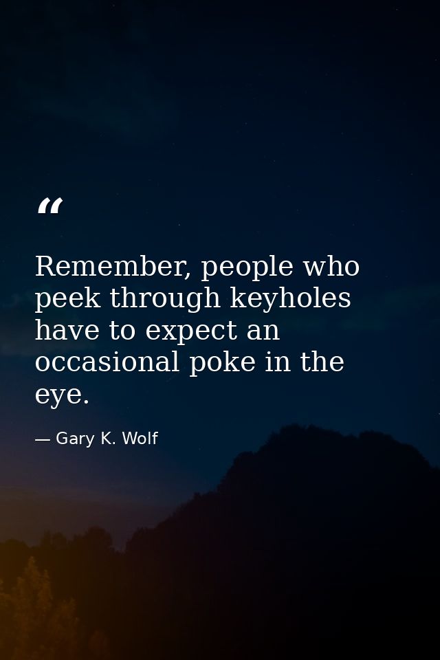 Remember, people who peek through keyholes have to expect an occasional poke in the eye. — Gary K. Wolf