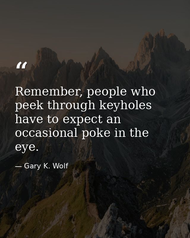 Remember, people who peek through keyholes have to expect an occasional poke in the eye. — Gary K. Wolf