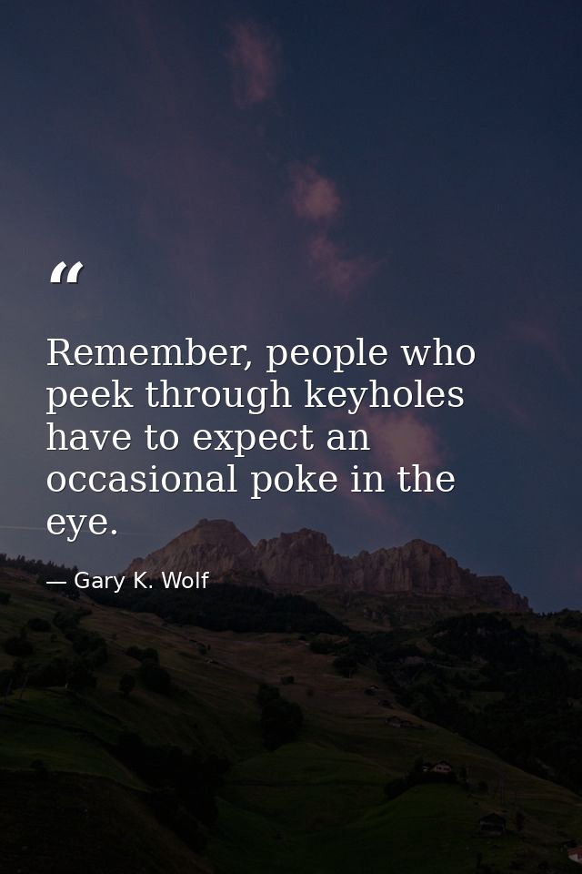 Remember, people who peek through keyholes have to expect an occasional poke in the eye. — Gary K. Wolf