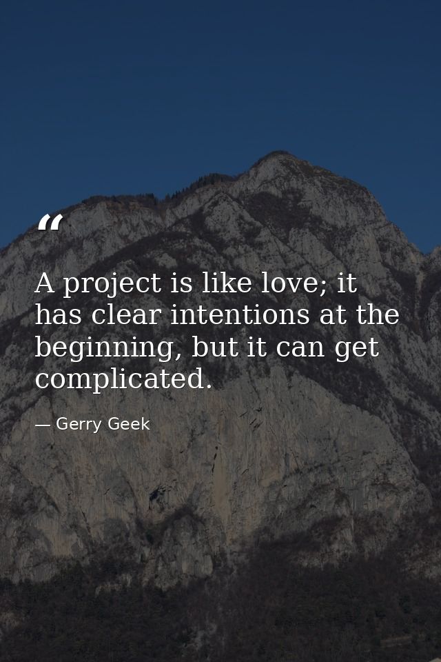 A project is like love; it has clear intentions at the beginning, but it can get complicated. — Gerry Geek