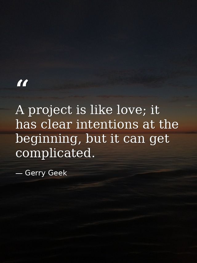 A project is like love; it has clear intentions at the beginning, but it can get complicated. — Gerry Geek