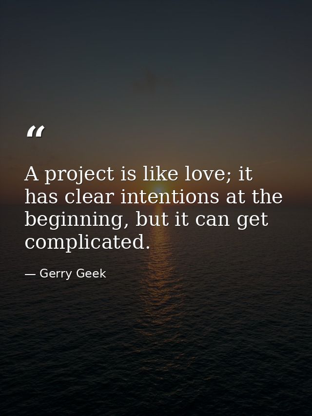 A project is like love; it has clear intentions at the beginning, but it can get complicated. — Gerry Geek