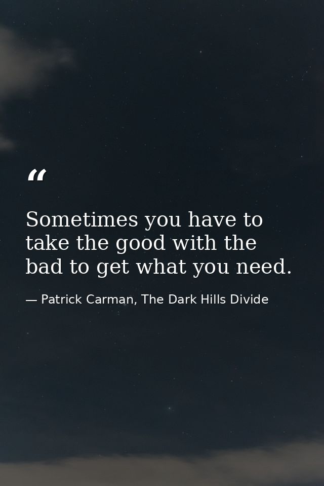 Sometimes you have to take the good with the bad to get what you need. — Patrick Carman, The Dark Hills Divide