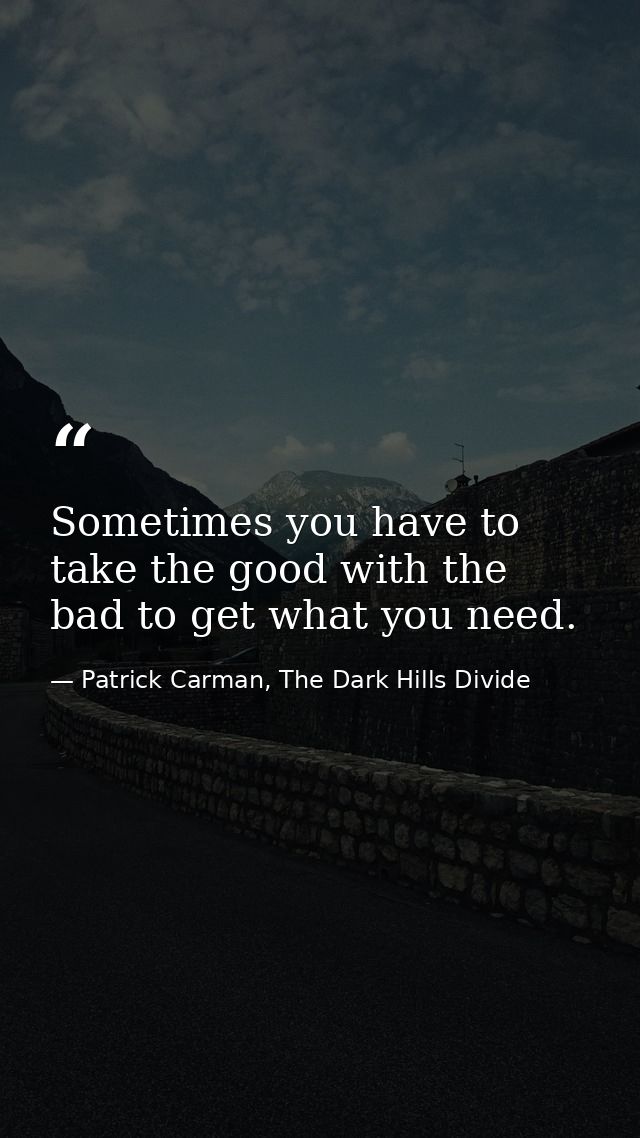 Sometimes you have to take the good with the bad to get what you need. — Patrick Carman, The Dark Hills Divide