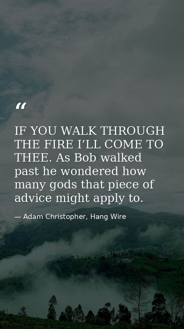 IF YOU WALK THROUGH THE FIRE I’LL COME TO THEE. As Bob walked past he wondered how many gods that piece of advice might  — Adam Christopher, Hang Wire