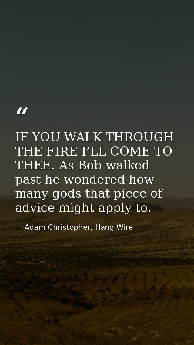 IF YOU WALK THROUGH THE FIRE I’LL COME TO THEE. As Bob walked past he wondered how many gods that piece of advice might  — Adam Christopher, Hang Wire