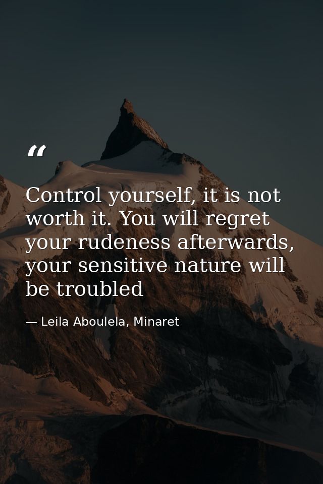 Control yourself, it is not worth it. You will regret your rudeness afterwards, your sensitive nature will be troubled — Leila Aboulela, Minaret