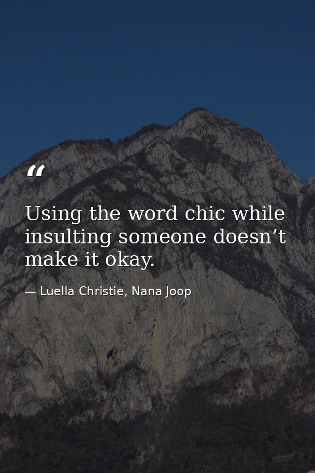 Using the word chic while insulting someone doesn’t make it okay. — Luella Christie, Nana Joop