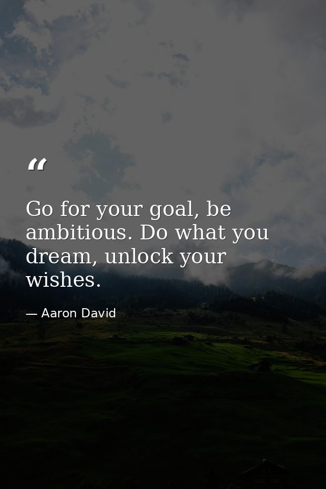 Go for your goal, be ambitious. Do what you dream, unlock your wishes. — Aaron David