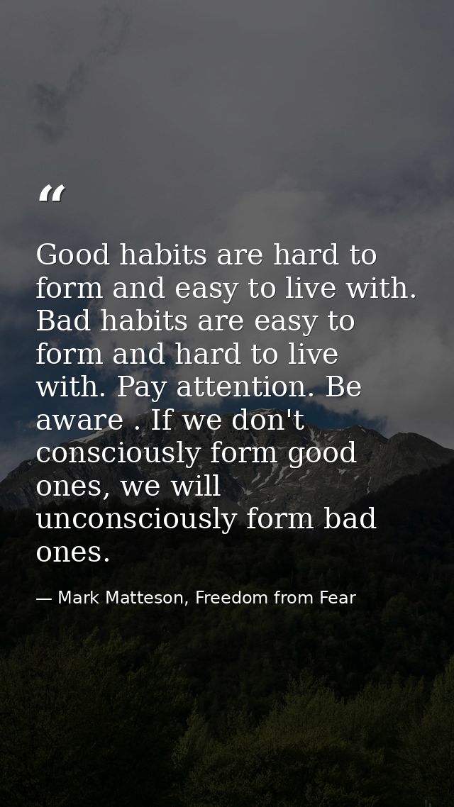 Good habits are hard to form and easy to live with. Bad habits are easy to form and hard to live with. Pay attention. Be — Mark Matteson, Freedom from Fear