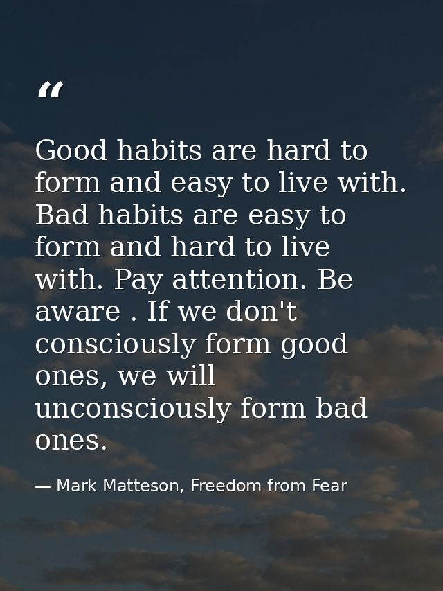 Good habits are hard to form and easy to live with. Bad habits are easy to form and hard to live with. Pay attention. Be — Mark Matteson, Freedom from Fear