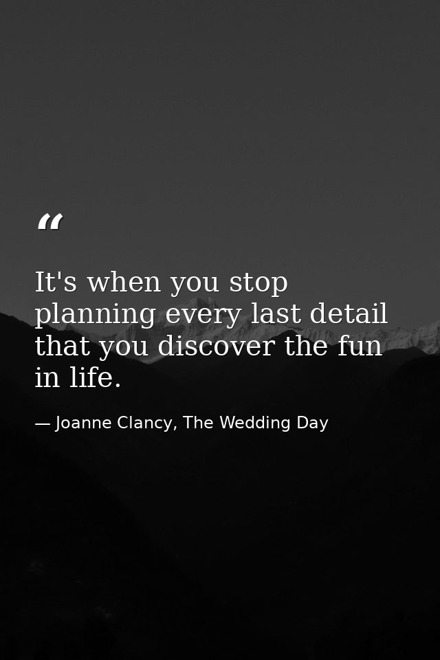 It's when you stop planning every last detail that you discover the fun in life. — Joanne Clancy, The Wedding Day