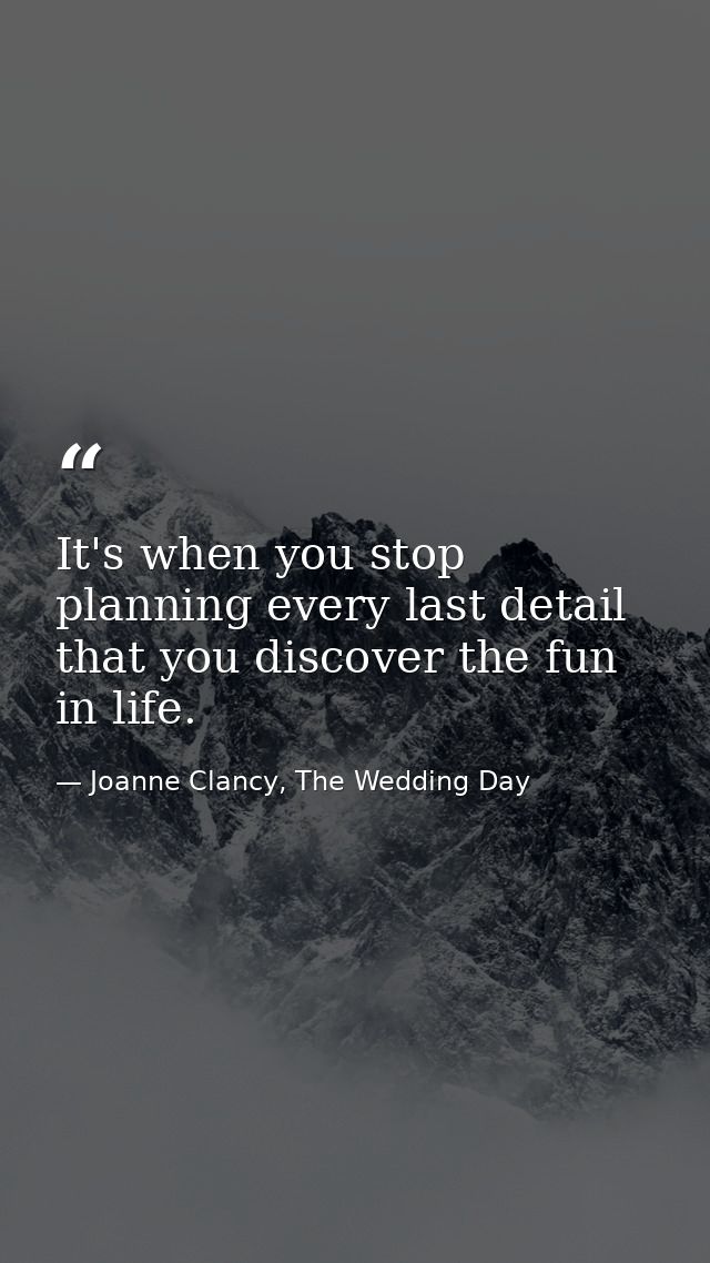 It's when you stop planning every last detail that you discover the fun in life. — Joanne Clancy, The Wedding Day