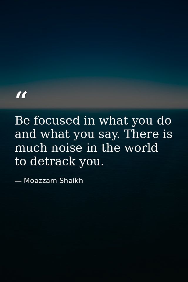 Be focused in what you do and what you say. There is much noise in the world to detrack you. — Moazzam Shaikh