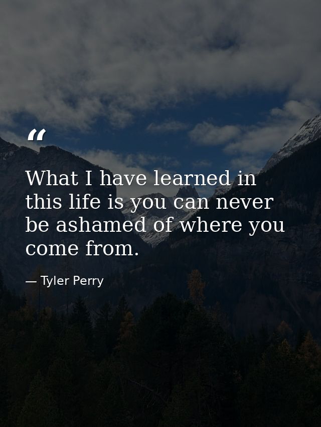 What I have learned in this life is you can never be ashamed of where you come from. — Tyler Perry