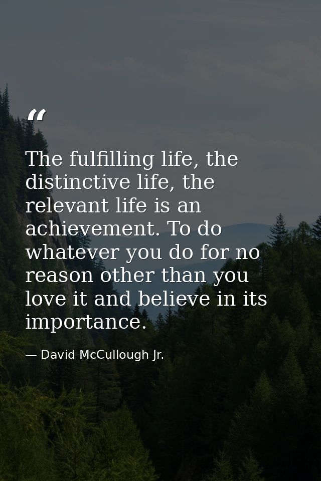 The fulfilling life, the distinctive life, the relevant life is an achievement. To do whatever you do for no reason othe — David McCullough Jr.