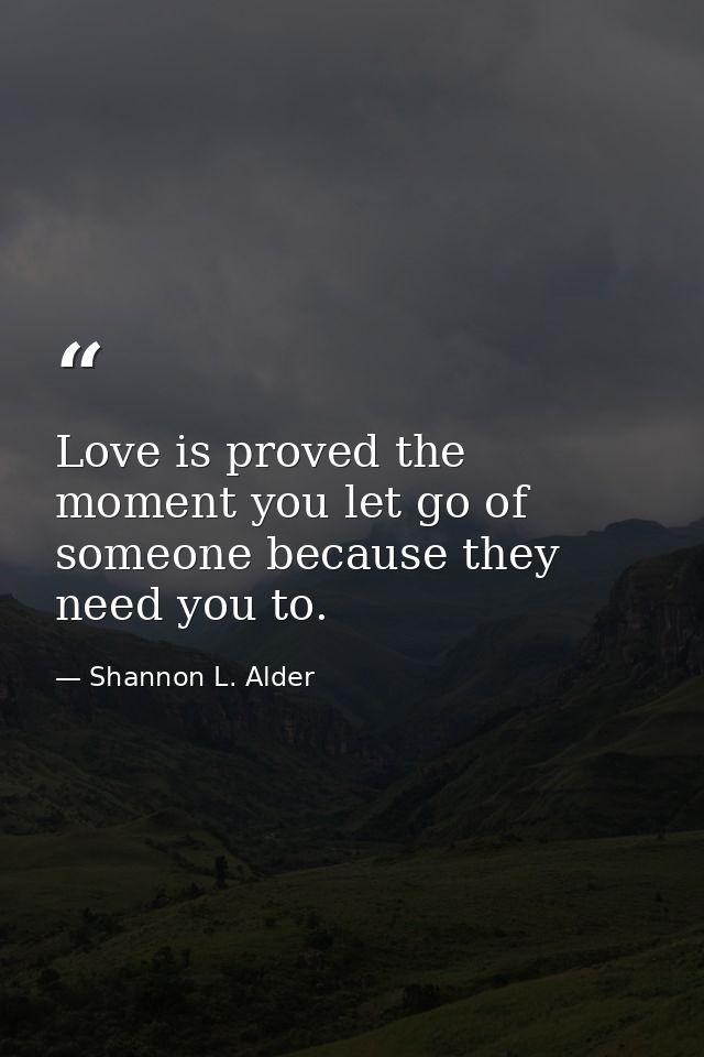 Love is proved the moment you let go of someone because they need you to. — Shannon L. Alder