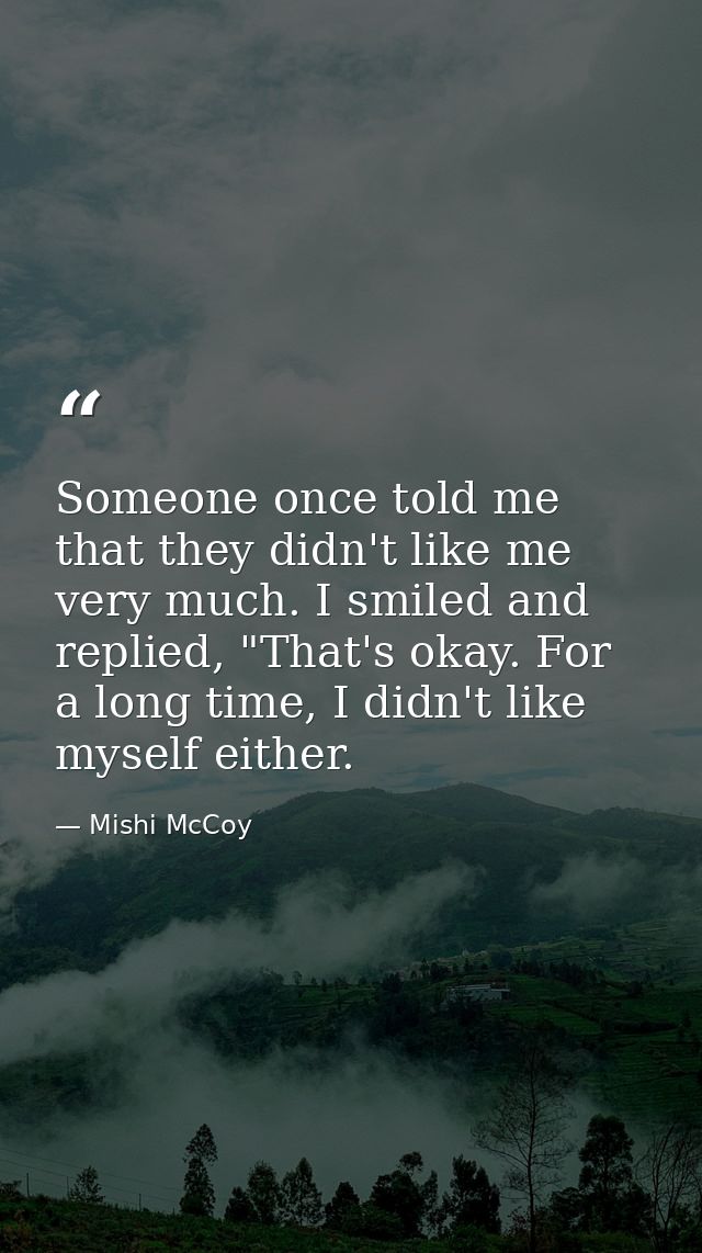 Someone once told me that they didn't like me very much. I smiled and replied, "That's okay. For a long time, I didn't l — Mishi McCoy