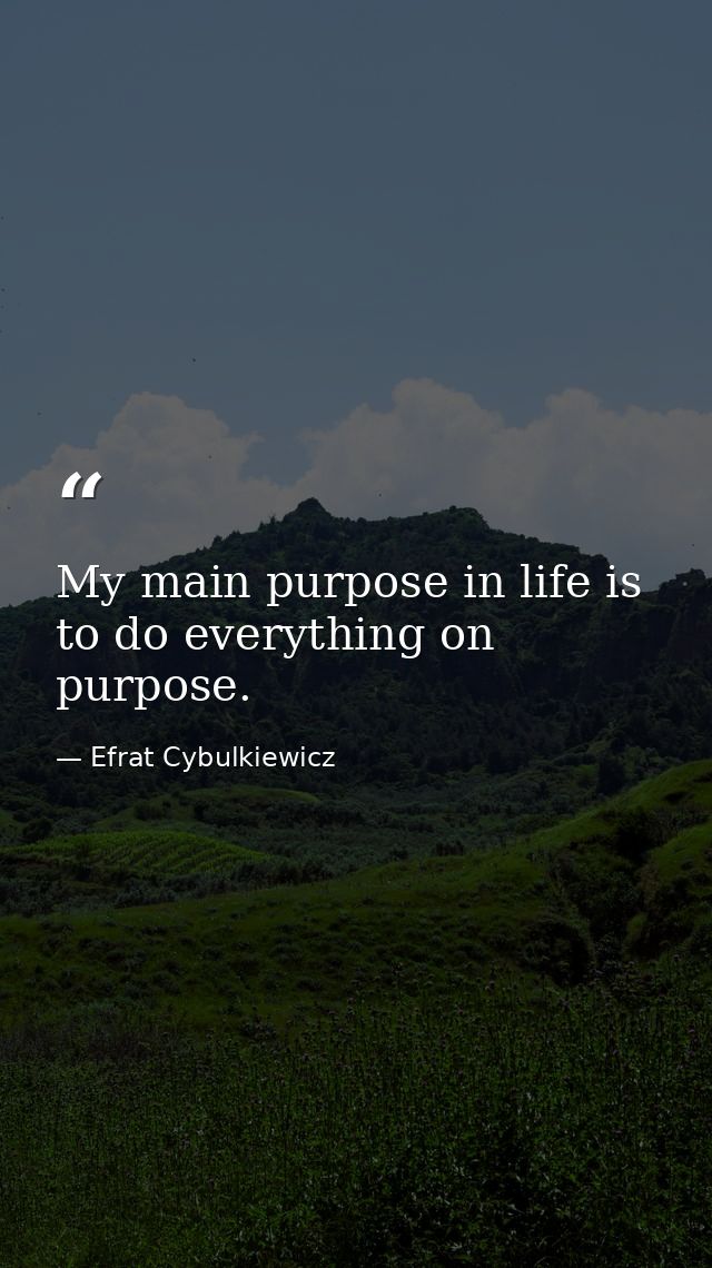 My main purpose in life is to do everything on purpose. — Efrat Cybulkiewicz
