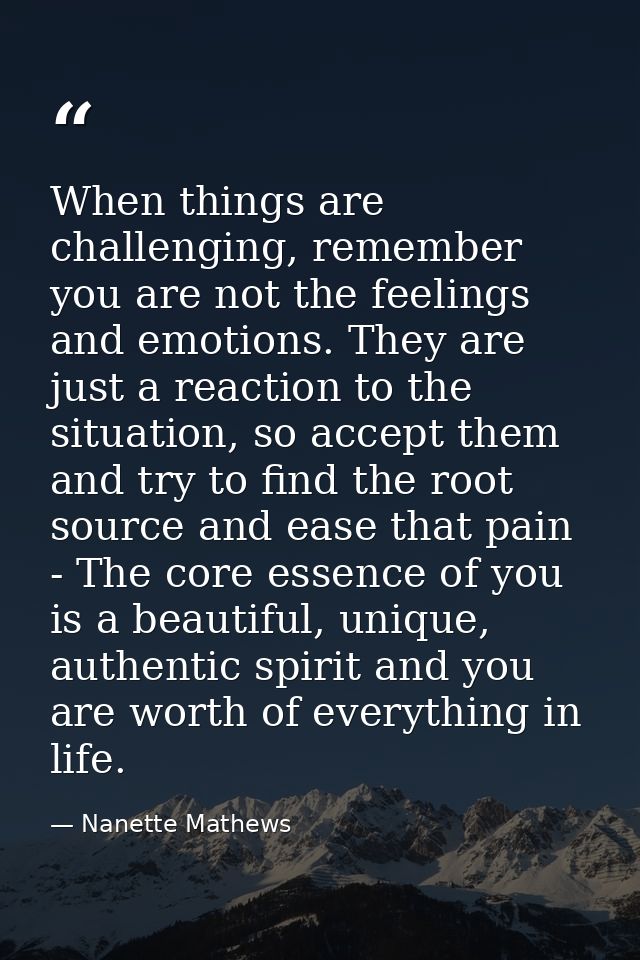 When things are challenging, remember you are not the feelings and emotions. They are just a reaction to the situation,  — Nanette Mathews