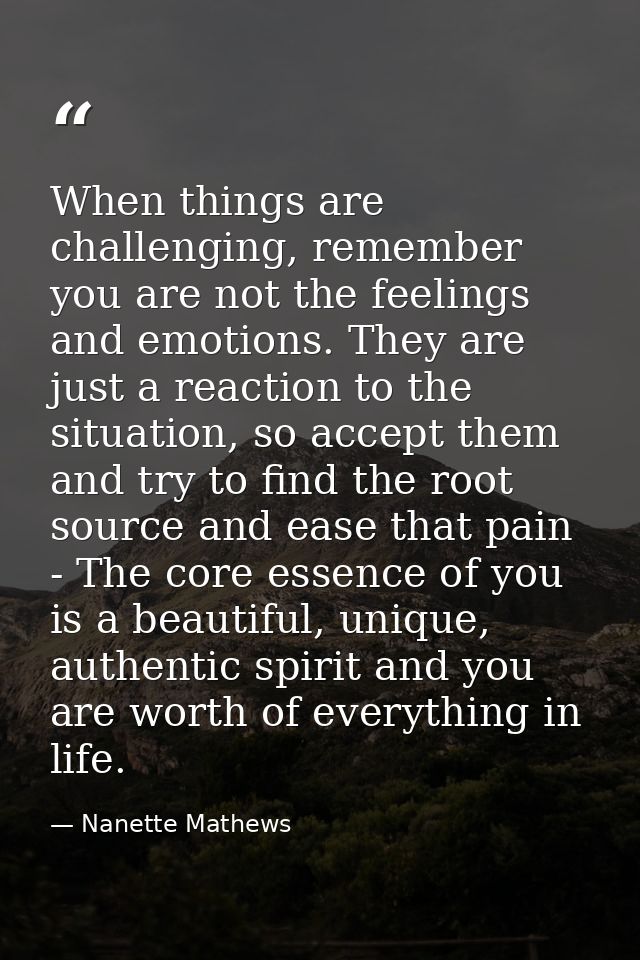 When things are challenging, remember you are not the feelings and emotions. They are just a reaction to the situation,  — Nanette Mathews