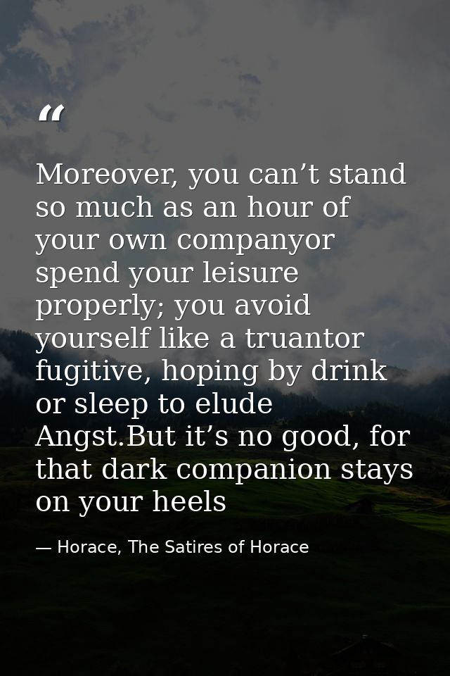 Moreover, you can’t stand so much as an hour of your own companyor spend your leisure properly; you avoid yourself like  — Horace, The Satires of Horace