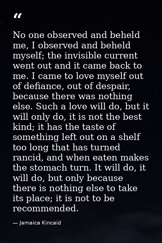 No one observed and beheld me, I observed and beheld myself; the invisible current went out and it came back to me. I ca — Jamaica Kincaid