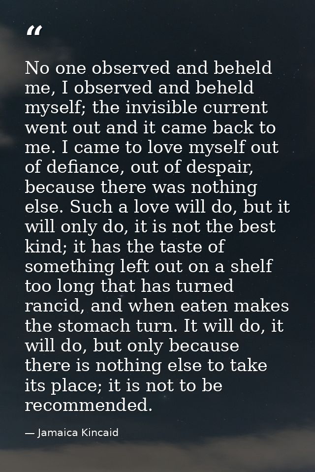 No one observed and beheld me, I observed and beheld myself; the invisible current went out and it came back to me. I ca — Jamaica Kincaid