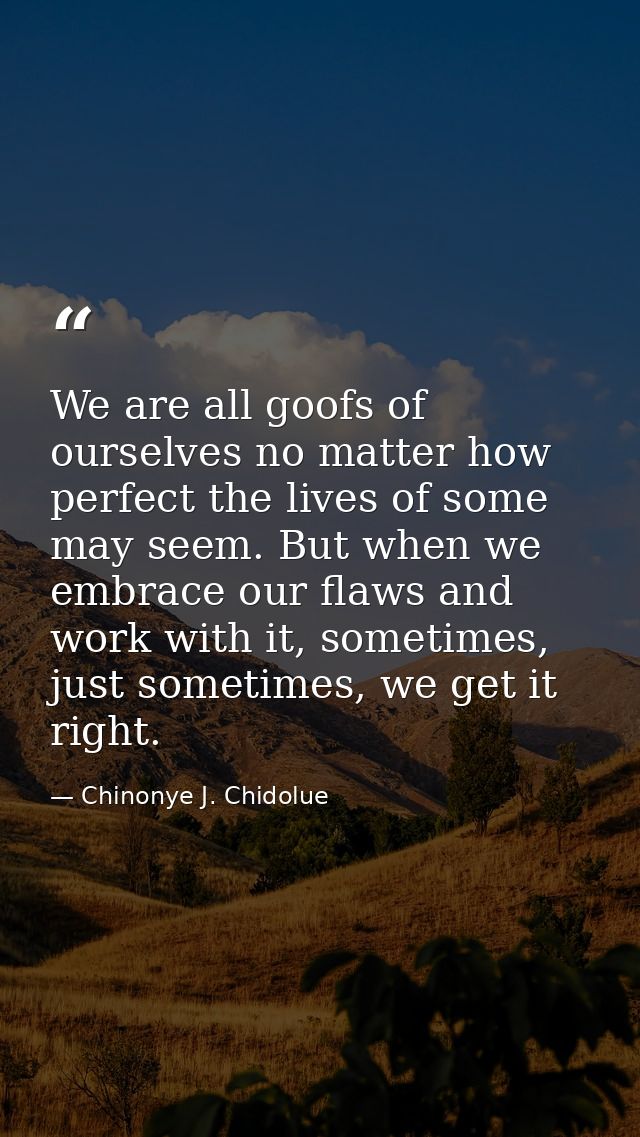 We are all goofs of ourselves no matter how perfect the lives of some may seem. But when we embrace our flaws and work w — Chinonye J. Chidolue