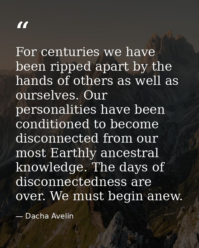 For centuries we have been ripped apart by the hands of others as well as ourselves. Our personalities have been conditi — Dacha Avelin