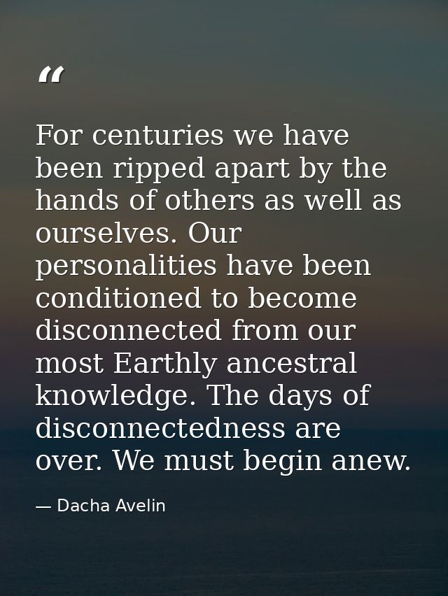 For centuries we have been ripped apart by the hands of others as well as ourselves. Our personalities have been conditi — Dacha Avelin