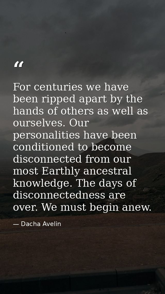 For centuries we have been ripped apart by the hands of others as well as ourselves. Our personalities have been conditi — Dacha Avelin