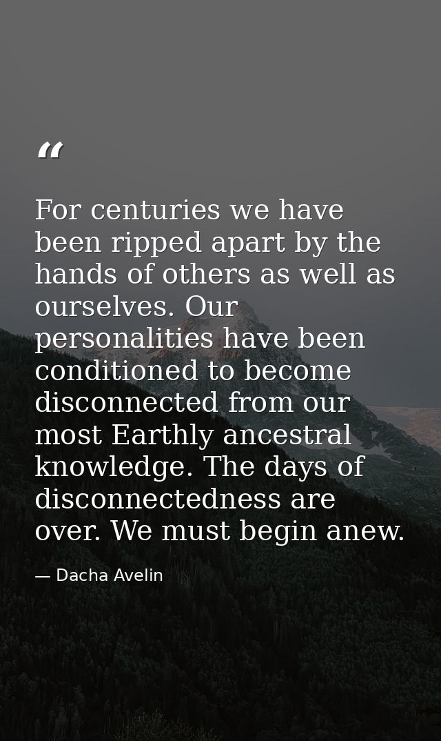 For centuries we have been ripped apart by the hands of others as well as ourselves. Our personalities have been conditi — Dacha Avelin