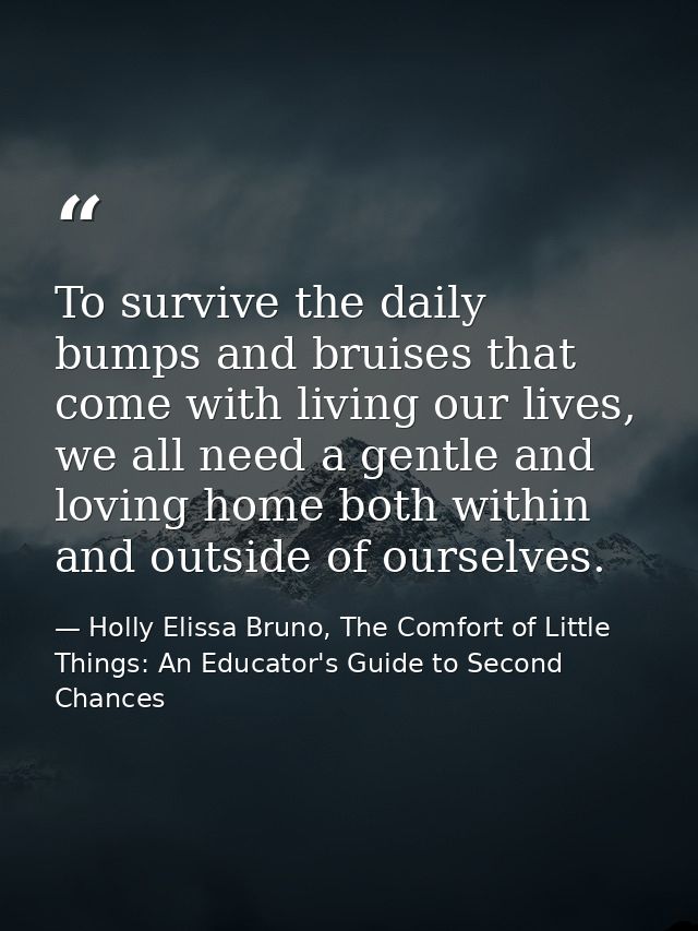 To survive the daily bumps and bruises that come with living our lives, we all need a gentle and loving home both within — Holly Elissa Bruno, The Comfort of Little Things: An Educator's Guide to Second Chances