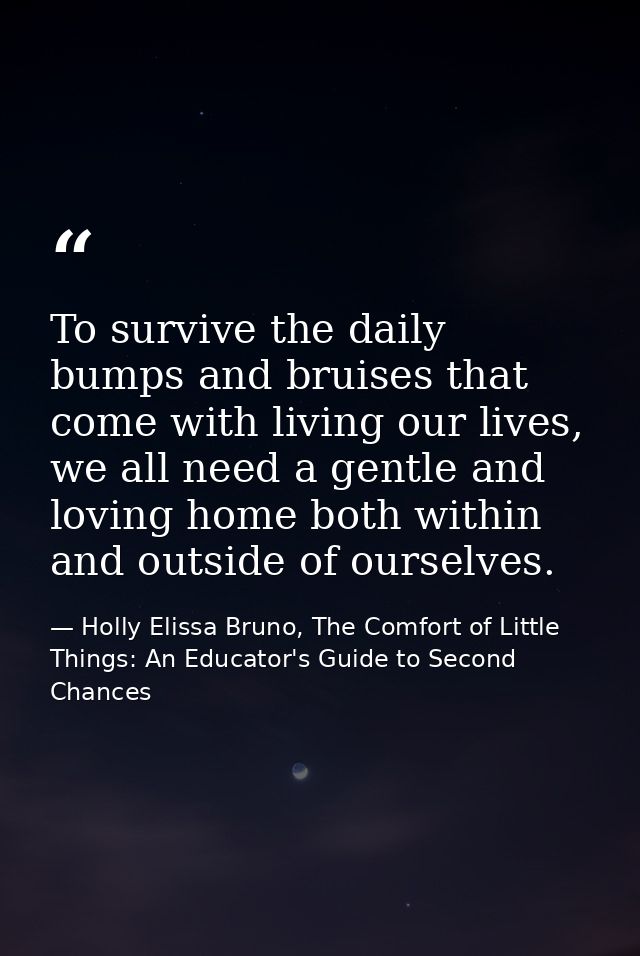 To survive the daily bumps and bruises that come with living our lives, we all need a gentle and loving home both within — Holly Elissa Bruno, The Comfort of Little Things: An Educator's Guide to Second Chances