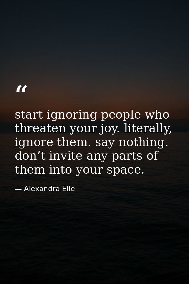 start ignoring people who threaten your joy. literally, ignore them. say nothing. don’t invite any parts of them into yo — Alexandra Elle