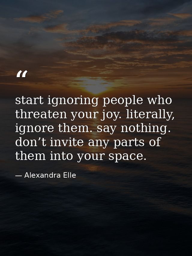 start ignoring people who threaten your joy. literally, ignore them. say nothing. don’t invite any parts of them into yo — Alexandra Elle