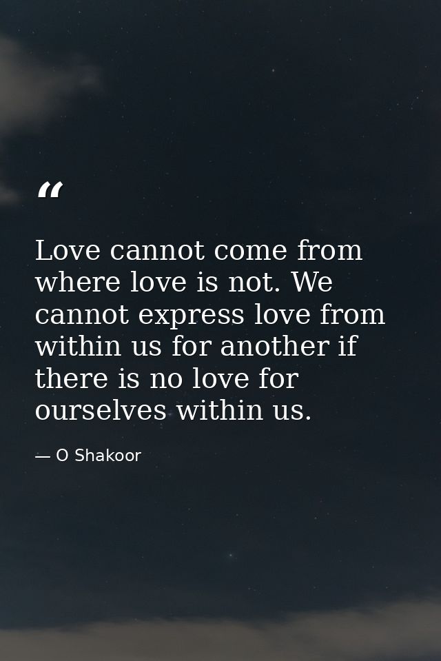 Love cannot come from where love is not. We cannot express love from within us for another if there is no love for ourse — O Shakoor