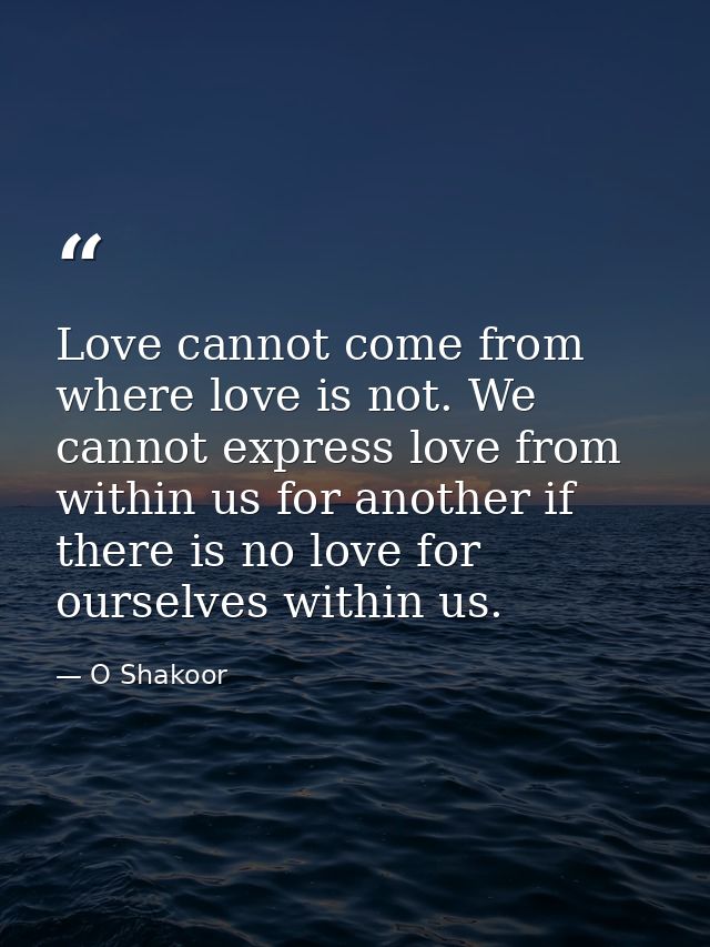 Love cannot come from where love is not. We cannot express love from within us for another if there is no love for ourse — O Shakoor