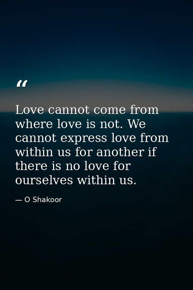 Love cannot come from where love is not. We cannot express love from within us for another if there is no love for ourse — O Shakoor