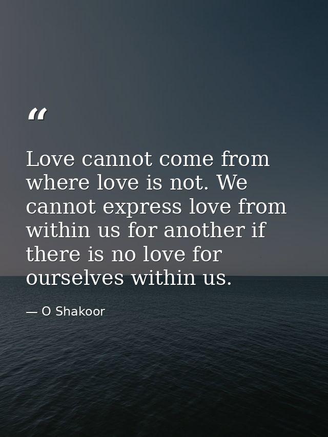 Love cannot come from where love is not. We cannot express love from within us for another if there is no love for ourse — O Shakoor