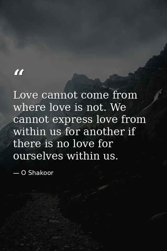 Love cannot come from where love is not. We cannot express love from within us for another if there is no love for ourse — O Shakoor