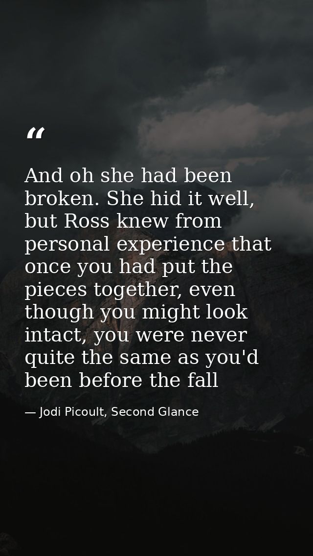 And oh she had been broken. She hid it well, but Ross knew from personal experience that once you had put the pieces tog — Jodi Picoult, Second Glance