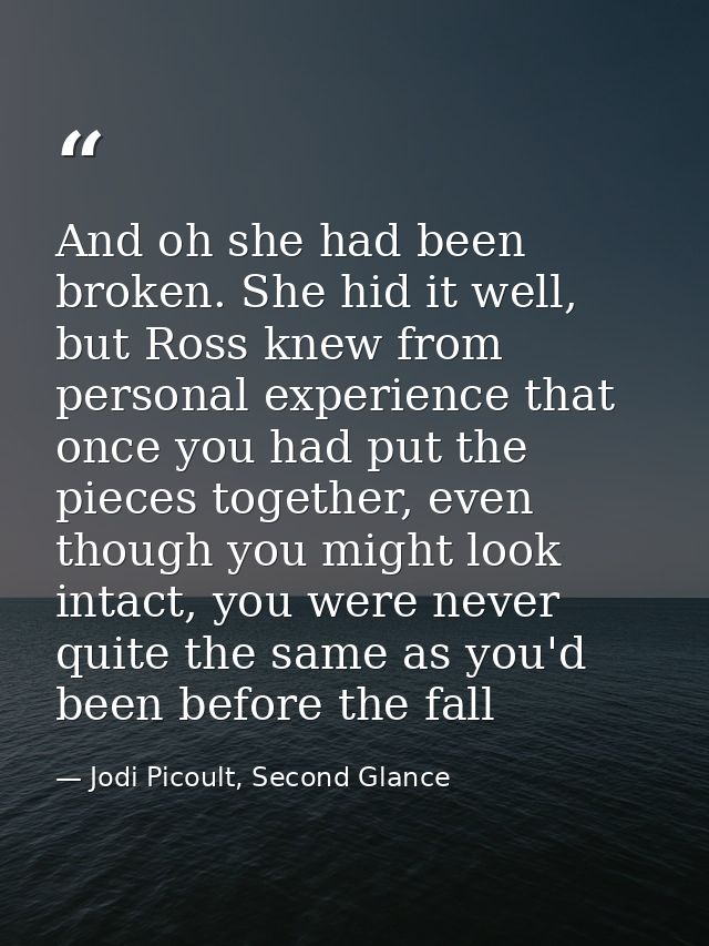And oh she had been broken. She hid it well, but Ross knew from personal experience that once you had put the pieces tog — Jodi Picoult, Second Glance
